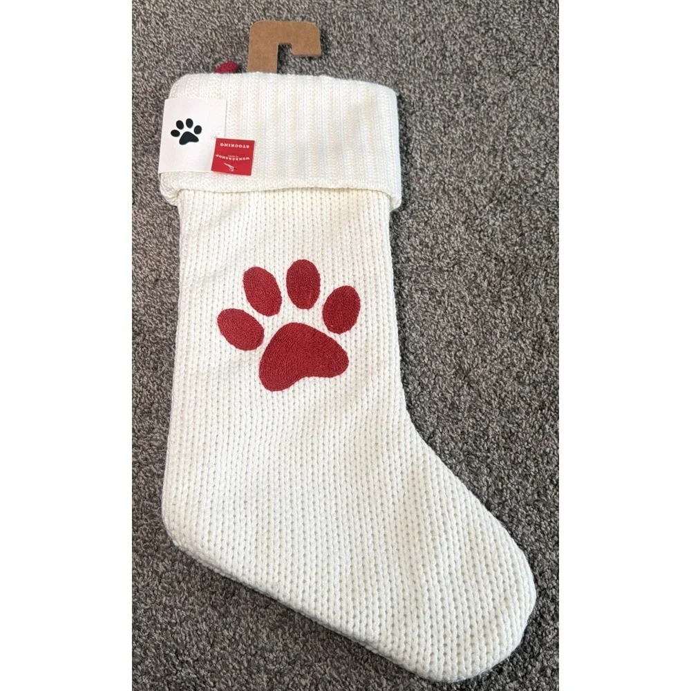 Pet Paw Knit Monogram Stocking Cat/Dog Wondershop White Xmas Holiday Target